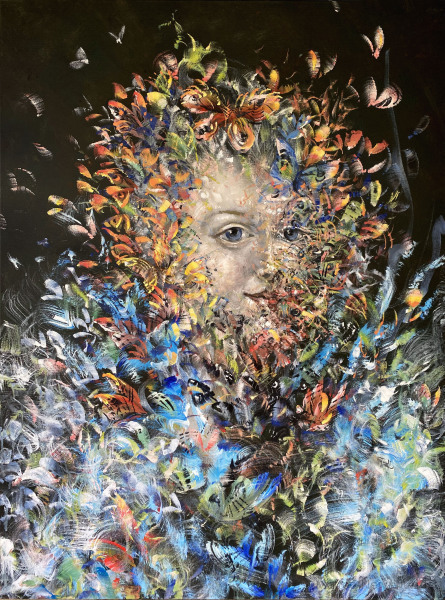 SOLD -Butterfly Baroque, acrylic on canvas, 30x40"