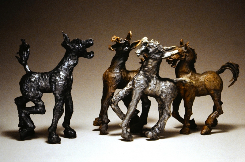 Fighting The Three Graces, burnished terra-sigilatta reduction fired earthenware and terra cotta. 19x55x18" (Destroyed in Hurricane Katrina)