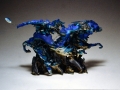 Gallop, barium cobalt glazed earthenware over kiln wire armature. 13x21x9"