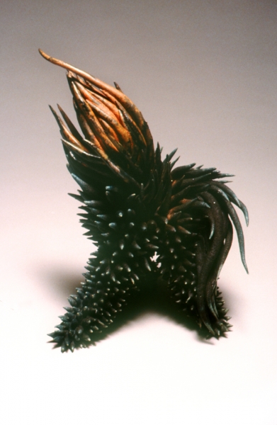 Sea Urchin, Raku fire glazd earthenware. 14x11x9"